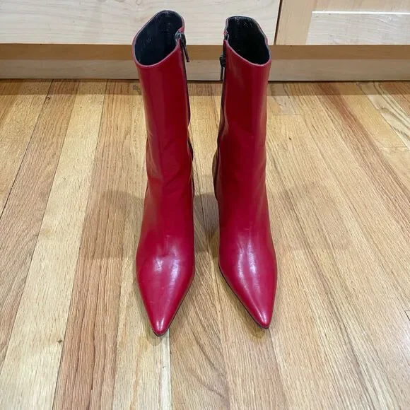 Cole Haan City Red Leather Pointed Toe Ankle Boots Kitten Heel Womens Size 6 EUC - Picture 2 of 16